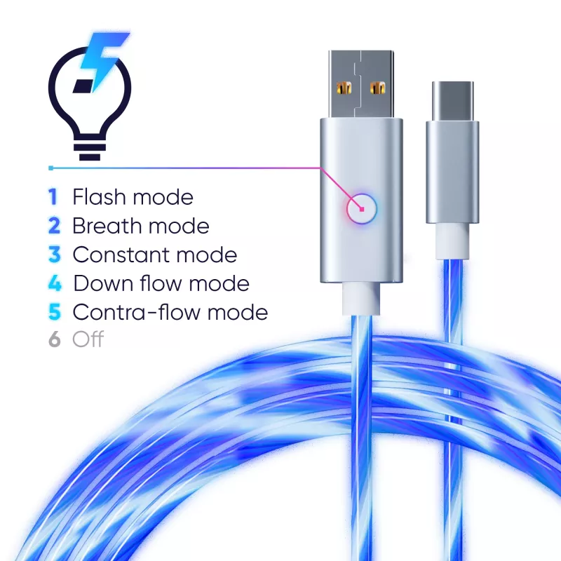 Oniverse USB-A į USB-C greito įkrovimo laidas su LED - 2 metrai - Baltas (Multiplatforminis)