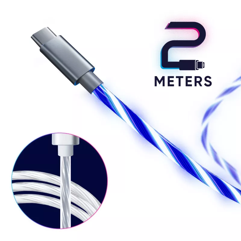 Oniverse USB-A į USB-C greito įkrovimo laidas su LED - 2 metrai - Baltas (Multiplatforminis)