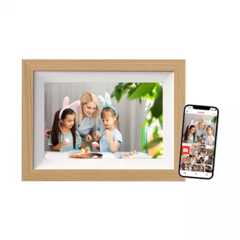 Braun DigiFrame 10W 25,6 cm (10,1 colio) skaitmeninis nuotraukų rėmelis su jutikliniu ekranu, Wi-Fi, baltas, medinis