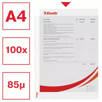 Esselte Plastlomme A4 75my skaidrūs 100 vnt