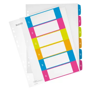 Leitz Indices Printable PP A4+ 1-6 WOW, skaitmeniniai skirtukai, polipropilenas, įvairiaspalviai, portretiniai, A4 Maxi, 0,3 mm