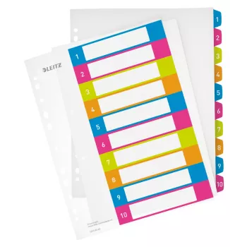 Leitz Indices Printable PP A4+ 1-10 WOW, skaitmeniniai skirtukai, polipropilenas (PP), įvairiaspalviai, kraštovaizdžio orientacija, A4 Maxi, 245 mm