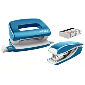 Segiklio ir skylių perforatoriaus rinkinys Leitz WOW mini, 10 lapų, mėlynas, metalinis