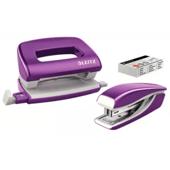 Segiklio ir skylių perforatoriaus rinkinys mini Leitz WOW, 10 lapų, metalinis violetinis