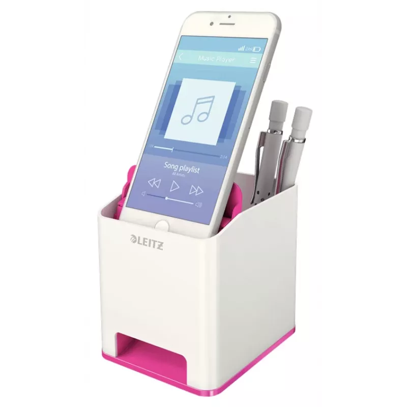 Leitz Sound Pen Holder WOW, rožinė, balta, polistirenas, 90 mm, 101 mm, 100 mm, 140 g