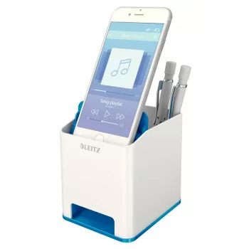 Leitz Sound Pen Holder WOW rašiklių stovas, mėlynas, baltas, polistirolas, 90 mm, 101 mm, 100 mm, 140 g