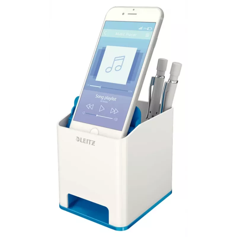 Leitz Sound Pen Holder WOW rašiklių stovas, mėlynas, baltas, polistirolas, 90 mm, 101 mm, 100 mm, 140 g