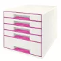 Leitz WOW Cube 5 stalčių spintelė, 5 stalčiai, plastikas, rožinė/balta, 1 vnt., 270 mm, 287 mm