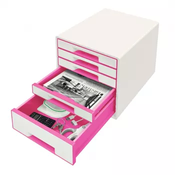 Leitz WOW Cube 5 stalčių spintelė, 5 stalčiai, plastikas, rožinė/balta, 1 vnt., 270 mm, 287 mm