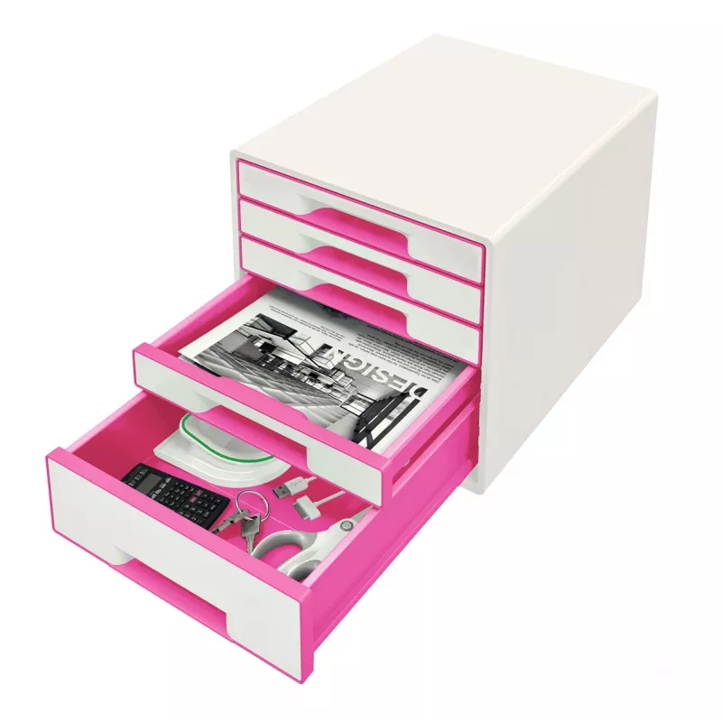 Leitz WOW Cube 5 stalčių spintelė, 5 stalčiai, plastikas, rožinė/balta, 1 vnt., 270 mm, 287 mm