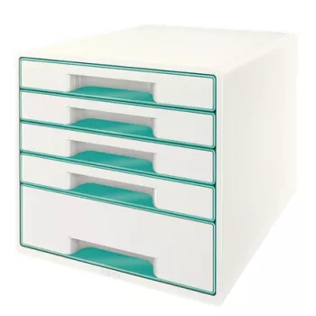 Leitz WOW Cube 5 stalčių spintelė, 5 stalčiai, plastikas, turkio spalva, balta, 1 vnt., 287 mm, 270 mm