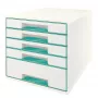 Leitz WOW Cube 5 stalčių spintelė, 5 stalčiai, plastikas, turkio spalva, balta, 1 vnt., 287 mm, 270 mm