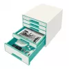 Leitz WOW Cube 5 stalčių spintelė, 5 stalčiai, plastikas, turkio spalva, balta, 1 vnt., 287 mm, 270 mm