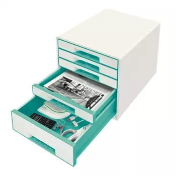 Leitz WOW Cube 5 stalčių spintelė, 5 stalčiai, plastikas, turkio spalva, balta, 1 vnt., 287 mm, 270 mm