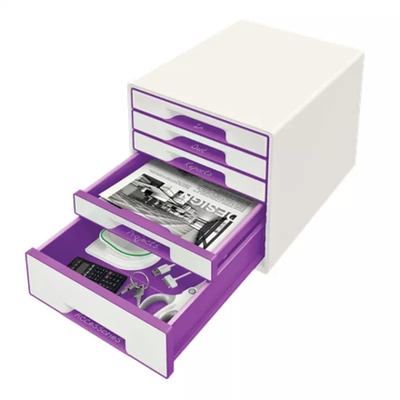 Leitz WOW Cube 5 stalčių spintelė, 5 stalčiai, plastikas, violetinė, balta, 1 vnt., 287 mm, 270 mm
