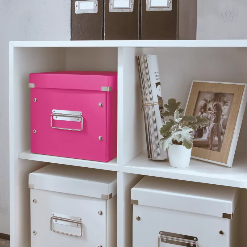 Leitz Storage Box Click & Store WOW Cube Medium, Fuchsia, kartoninė dėžė, 260 mm x 260 mm x 240 mm