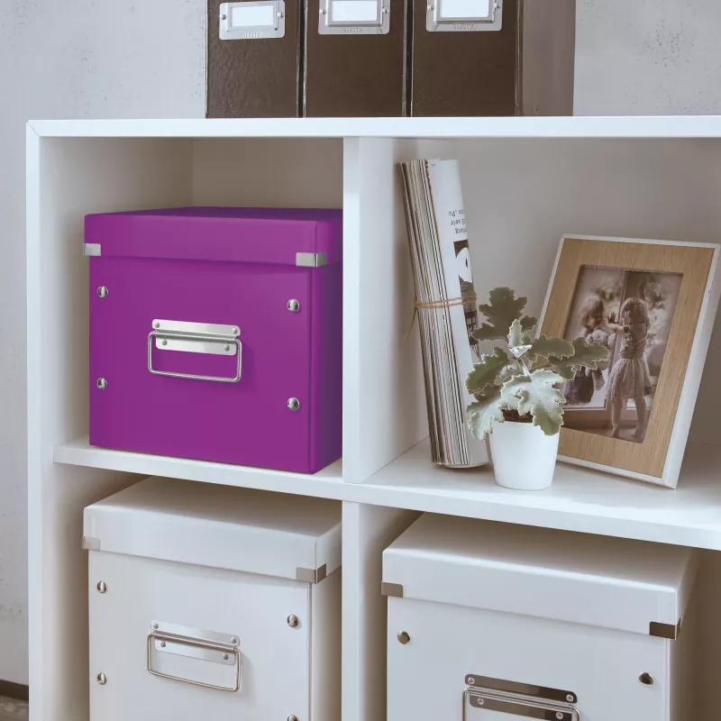 Leitz Storage Box Click & Store WOW Cube Medium, Violetinė, Kartonas, 260 mm, 260 mm, 240 mm