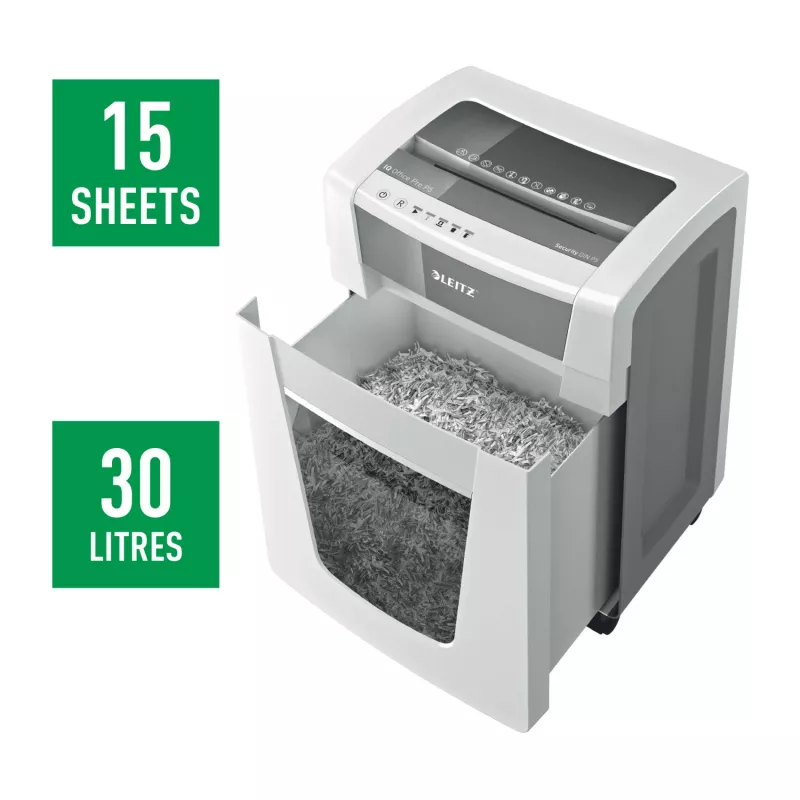 Smulkintuvas popieriaus Leitz IQ Office Pro P5, mikro pjūvis, 23 cm, 2 x 15 mm, 30 l, 300 lapų, 55 dB