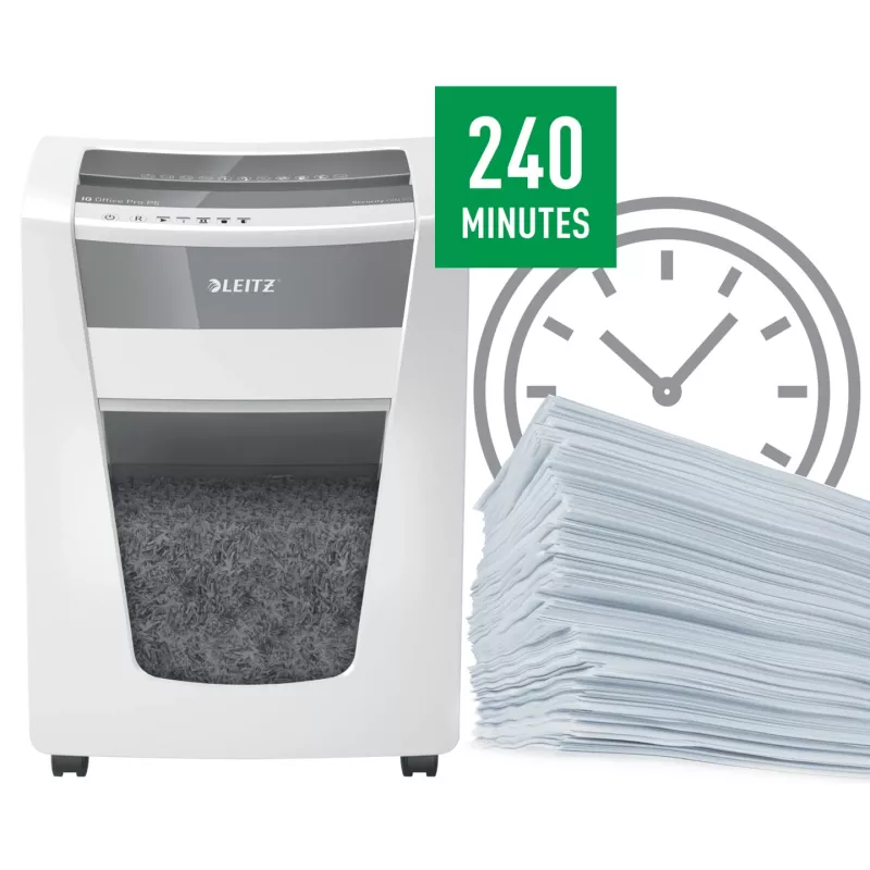 Smulkintuvas popieriaus Leitz IQ Office Pro P5, mikro pjūvis, 23 cm, 2 x 15 mm, 30 l, 300 lapų, 55 dB