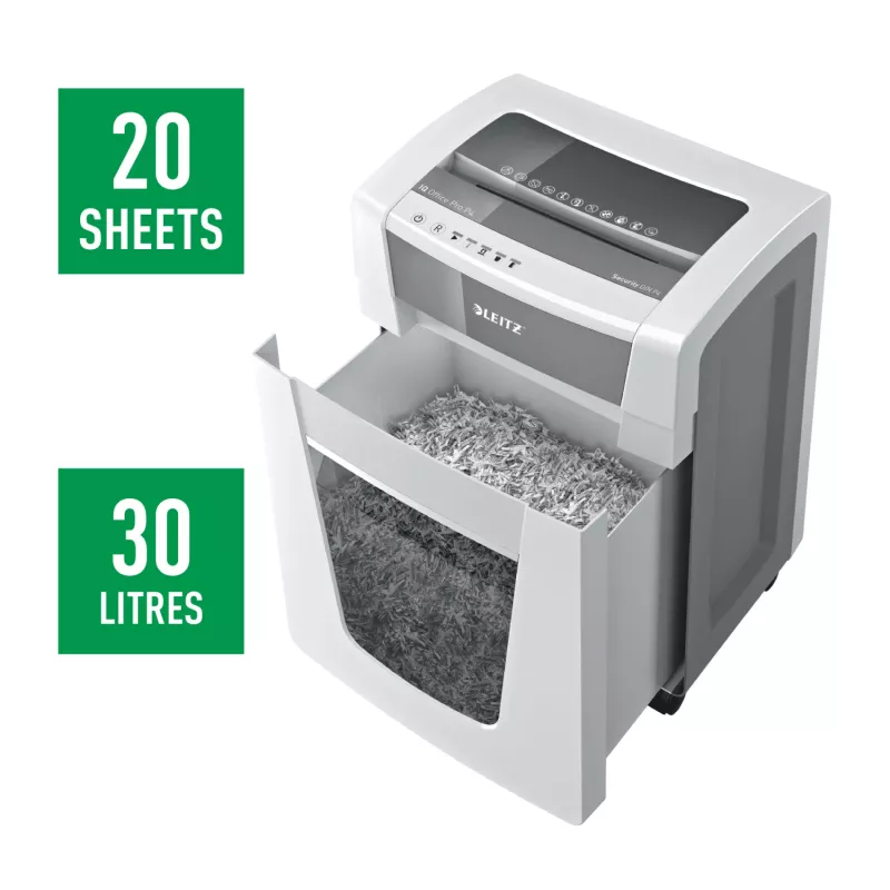 Smulkintuvas Leitz IQ Office Pro P4, kryžminis pjovimas, 23 cm, 4 x 40 mm, 30 l, 275 lapų, 55 dB