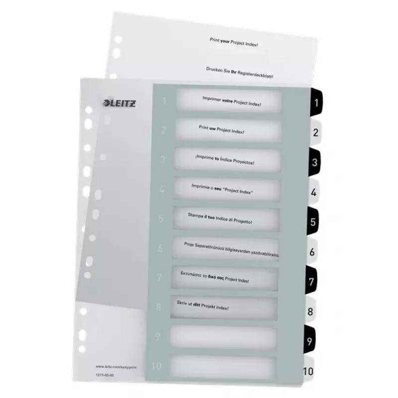 Leitz Indices Printable PP A4+ 1-10 WOW White/Black – skaitmeniniai skirtukai
