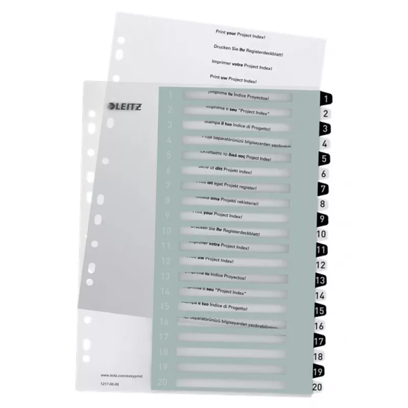 Leitz Indices Spausdinami PP A4+ 1-20 WOW Baltas/Juodas