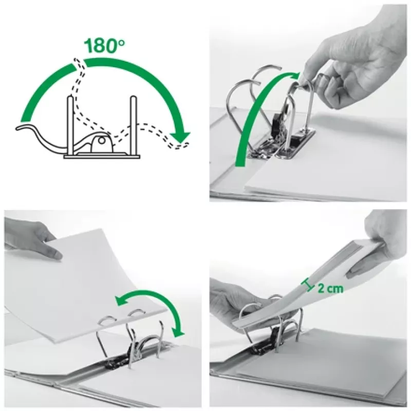 Leitz Lever Arch File 180° WOW POB/Laminuotas A4/50mm, A4, Q-žiedas, Saugojimas, Kartonas, Juoda, 350 lapų