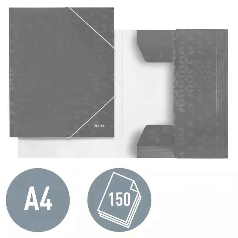 Leitz 3-Flap Folder WOW Card/POB A4, sklankinis aplankas, A4, polipropilenas (PP), juoda, 150 lapų, elastinė juosta
