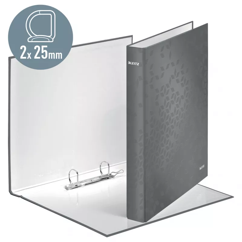 Leitz WOW laminuotas aplankas su žiedais A4+ 2DR/25mm, juodas
