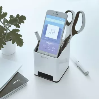 Leitz Sound Pen Holder WOW juoda, balta, polistirolas, 90 mm, 101 mm, 100 mm, 140 g