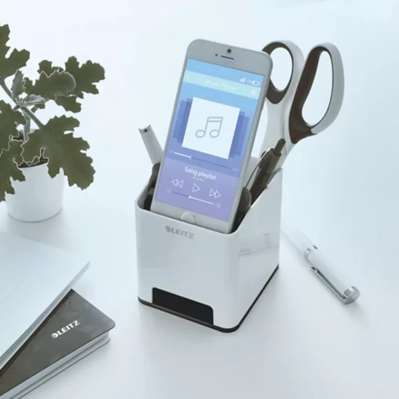 Leitz Sound Pen Holder WOW juoda, balta, polistirolas, 90 mm, 101 mm, 100 mm, 140 g