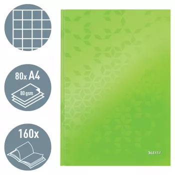 Leitz Notebook WOW A4 languotas kietu viršeliu 90g/80 lapų, Raštas, Žalia