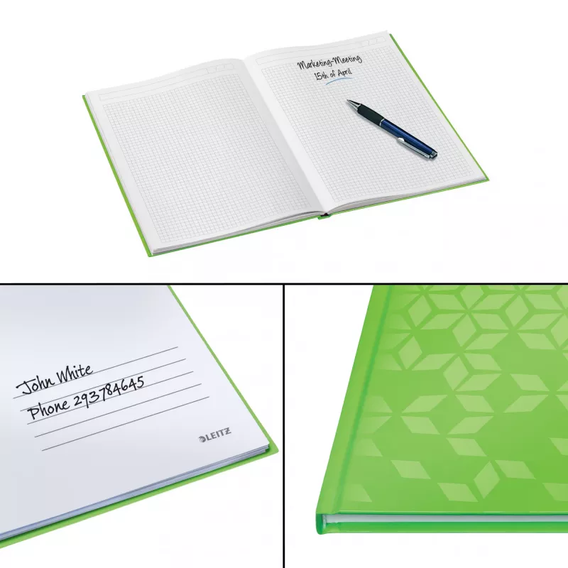 Leitz Notebook WOW A4 languotas kietu viršeliu 90g/80 lapų, Raštas, Žalia