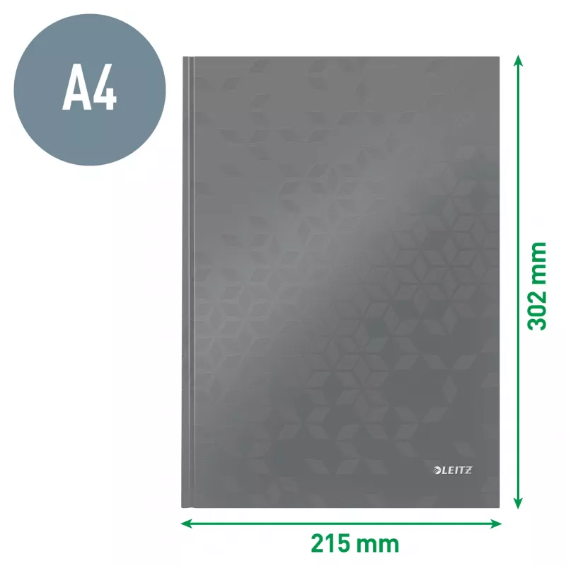 Leitz Notebook WOW A4 languotas kietu viršeliu 90g/80 lapų, Raštas, Žalia