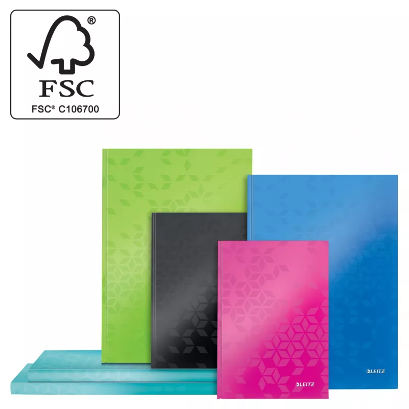 Leitz Notebook WOW A4 languotas kietu viršeliu 90g/80 lapų, Raštas, Žalia
