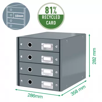 Leitz Click & Store WOW stalčių spinta (4 stalčiai), Žalia, Kartonas, 286 mm, 356 mm, 282 mm