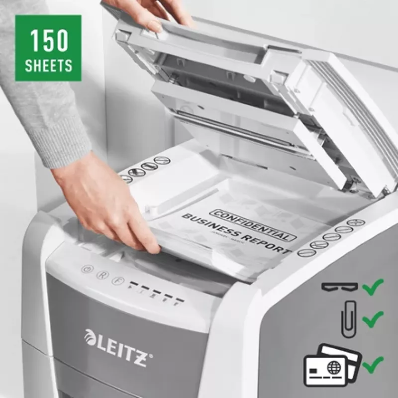 Popieriaus smulkintuvas Leitz IQ Autofeed Office 150 automatinis, P5, mikro pjūvis, 22 cm, 2 x 15 mm, 44 l, 500 lapų, 55 dB