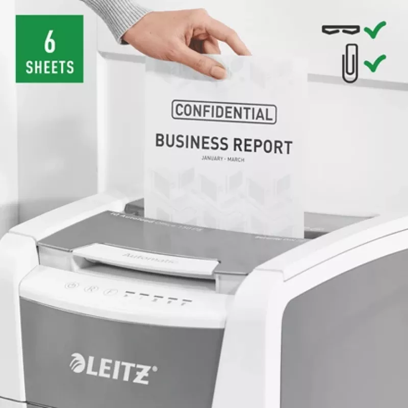 Popieriaus smulkintuvas Leitz IQ Autofeed Office 150 automatinis, P5, mikro pjūvis, 22 cm, 2 x 15 mm, 44 l, 500 lapų, 55 dB
