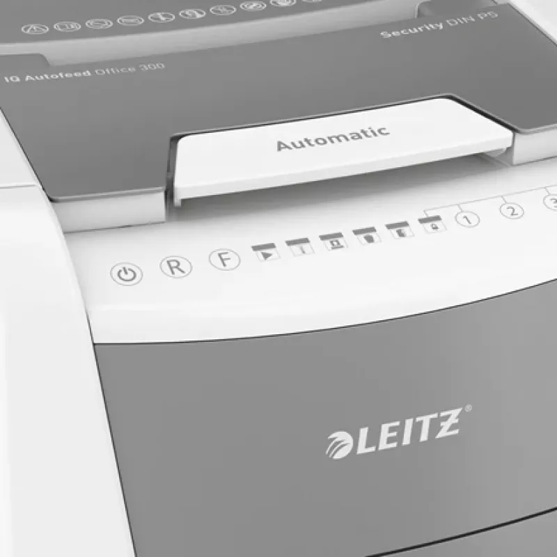 Leitz IQ Autofeed Office 300 automatinis popieriaus smulkintuvas P5, mikro smulkinimas, 22 cm, 2 x 15 mm, 60 l, 700 lapų, 55 dB