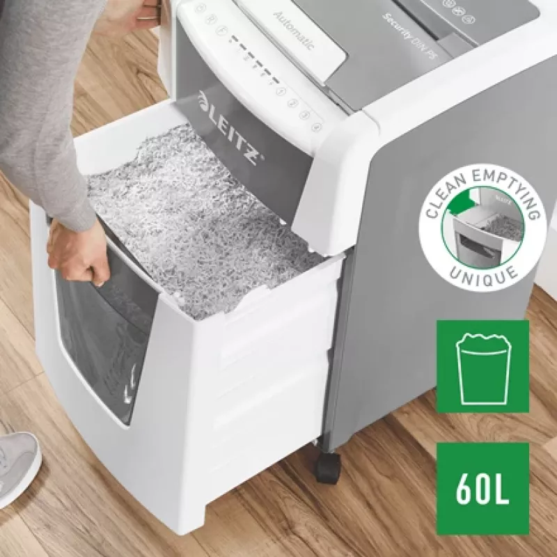 Leitz IQ Autofeed Office 300 automatinis popieriaus smulkintuvas P5, mikro smulkinimas, 22 cm, 2 x 15 mm, 60 l, 700 lapų, 55 dB