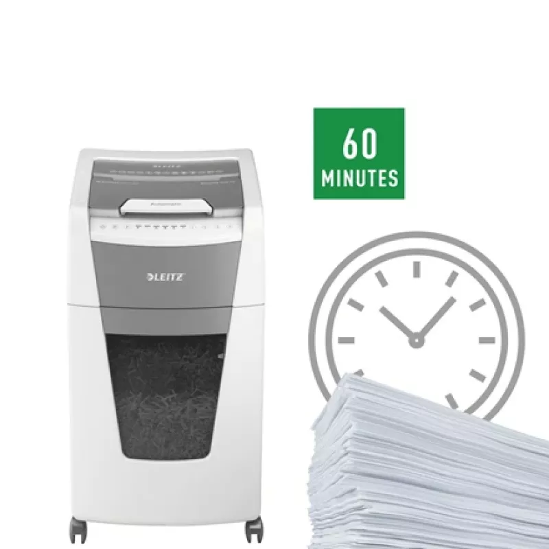 Leitz IQ Autofeed Office 300 automatinis popieriaus smulkintuvas P5, mikro smulkinimas, 22 cm, 2 x 15 mm, 60 l, 700 lapų, 55 dB