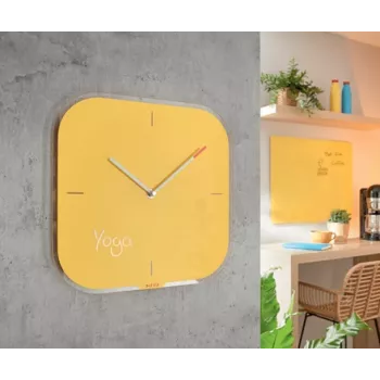 Leitz Cosy Silent Glass Wall Clock, kvadratinis, geltonas, 300 mm, 300 mm, 40 mm, 1.6 kg