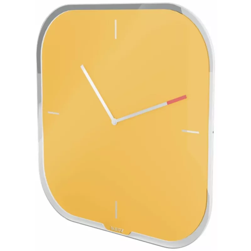 Leitz Cosy Silent Glass Wall Clock, kvadratinis, geltonas, 300 mm, 300 mm, 40 mm, 1.6 kg