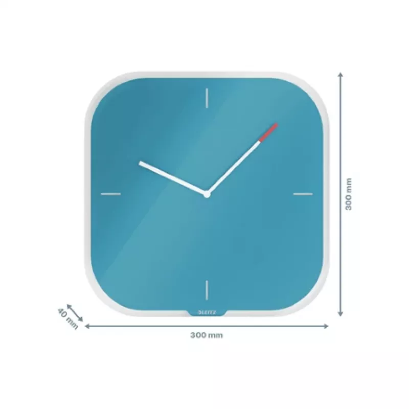 Leitz Cosy Silent Glass Wall Clock, mėlyna, 300 mm, 300 mm, 40 mm, 1,6 kg