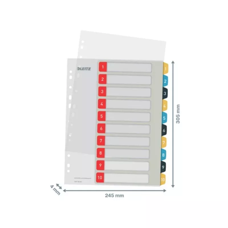 Leitz Cosy 1-10 spausdinami skirtukai, PP, skaitiniai, portretas, A4 Maxi, 245 mm, 305 mm