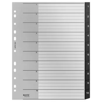 Leitz Recycle Index, PP, itin platus, skaitmeninis skirtukų indeksas, polipropilenas (PP), juoda, balta, vertikali, A4 Maxi, 160 g/m²