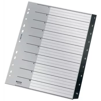 Leitz Recycle Index, PP, itin platus, skaitmeninis skirtukų indeksas, polipropilenas (PP), juoda, balta, vertikali, A4 Maxi, 160 g/m²