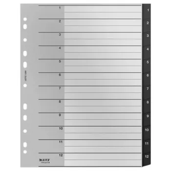 Leitz Recycle Index, PP, ypač platus, skaitmeninis skirtukų indeksas, polipropilenas (PP), juoda, balta, portretinė, A4 Maxi, 160 g/m²