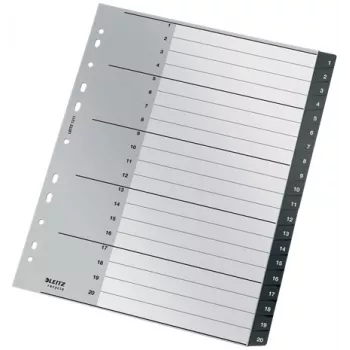 Leitz Recycle Index, PP, itin platus, skaitmeninis skirtukų indeksas, polipropilenas (PP), juoda, balta, A4 Maxi, 160 g/m², 238 mm