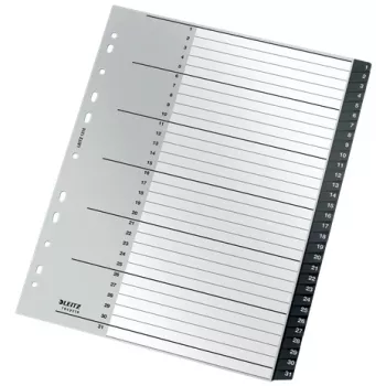 Leitz Recycle Index, PP, itin platus, skaitmeninis skirtukų indeksas, polipropilenas (PP), juoda, balta, vertikali, A4 Maxi, 160 g/m²